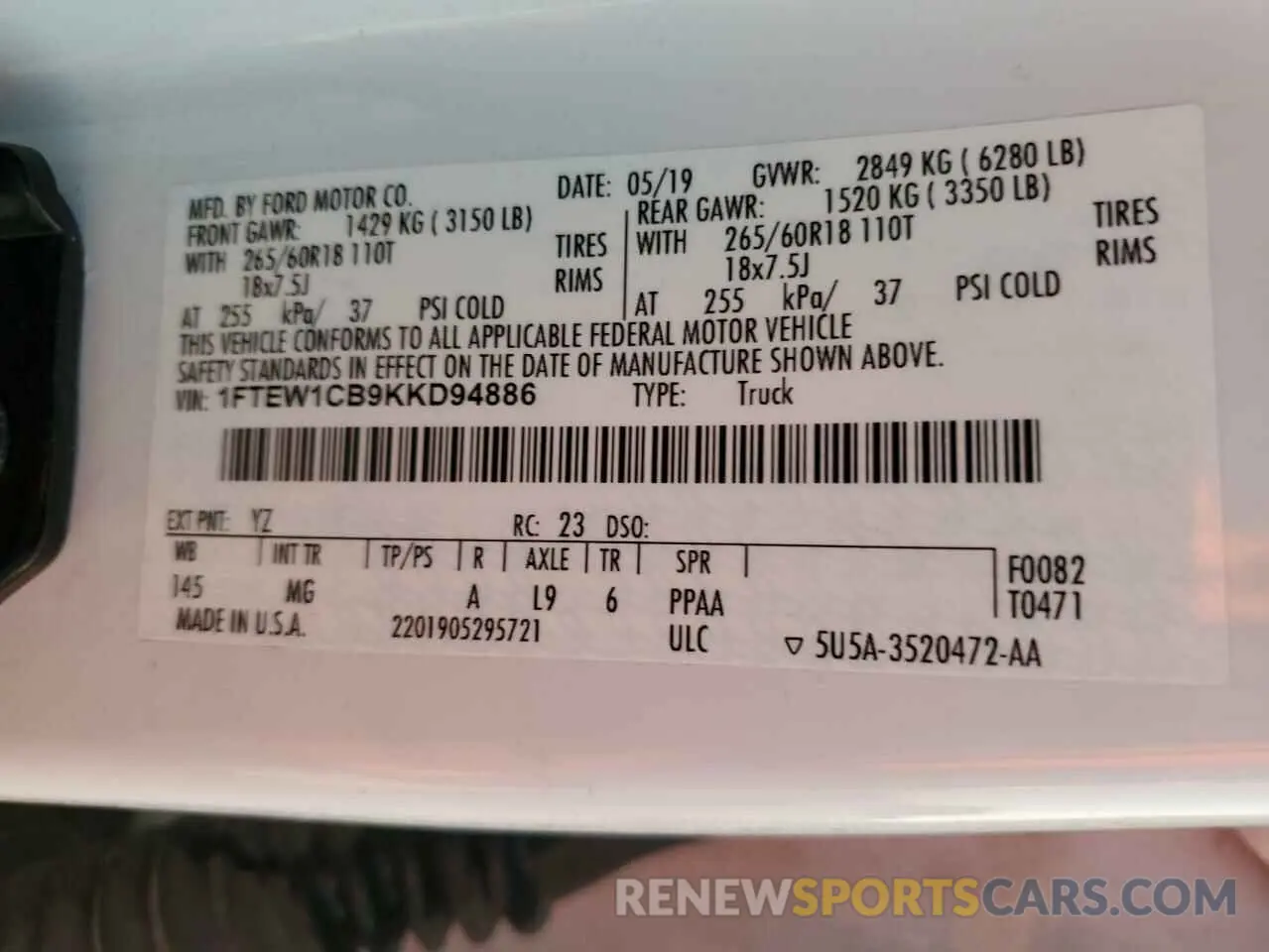 12 Photograph of a damaged car 1FTEW1CB9KKD94886 FORD F-150 2019