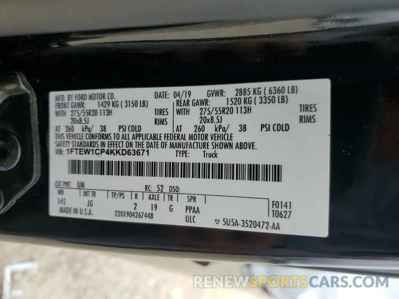 12 Photograph of a damaged car 1FTEW1CP4KKD63671 FORD F-150 2019