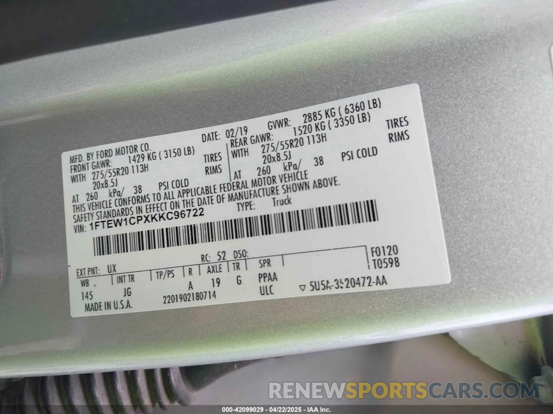 9 Photograph of a damaged car 1FTEW1CPXKKC96722 FORD F-150 2019