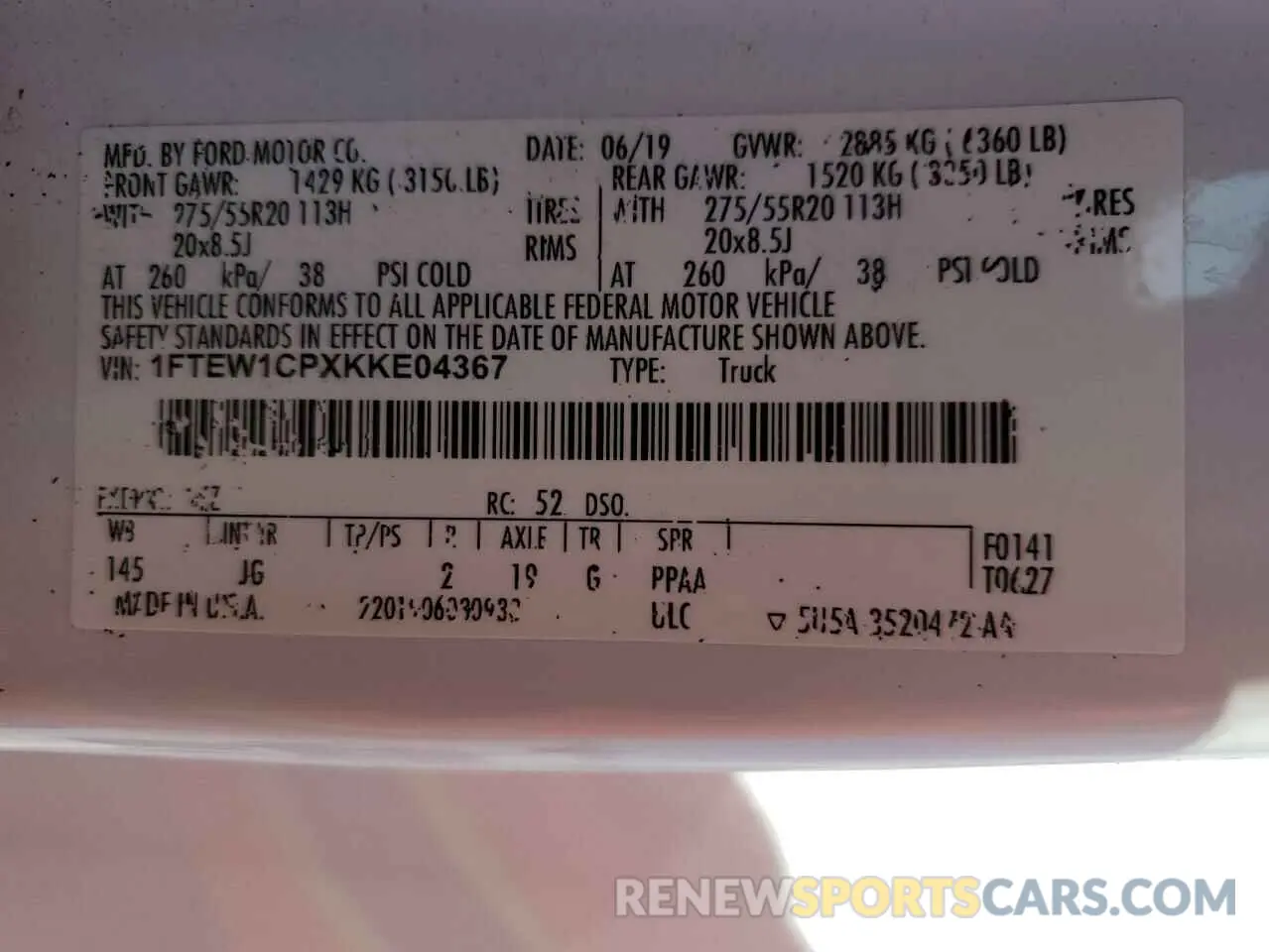 12 Photograph of a damaged car 1FTEW1CPXKKE04367 FORD F-150 2019