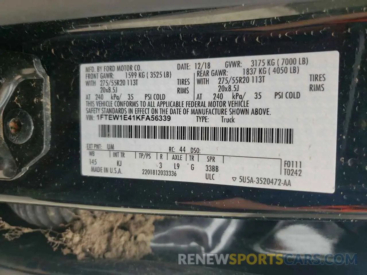12 Photograph of a damaged car 1FTEW1E41KFA56339 FORD F-150 2019