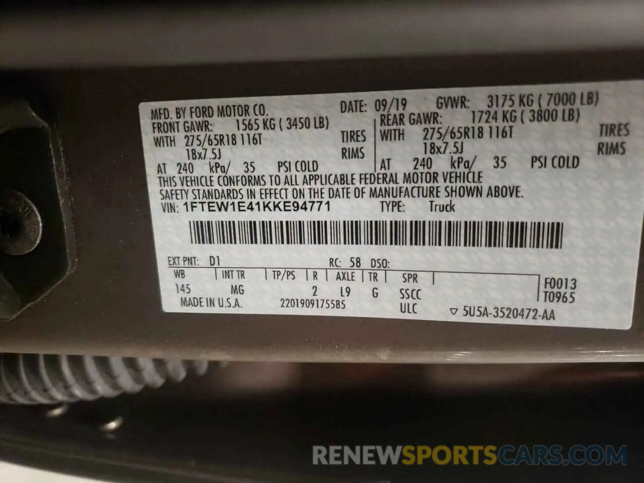 14 Photograph of a damaged car 1FTEW1E41KKE94771 FORD F-150 2019