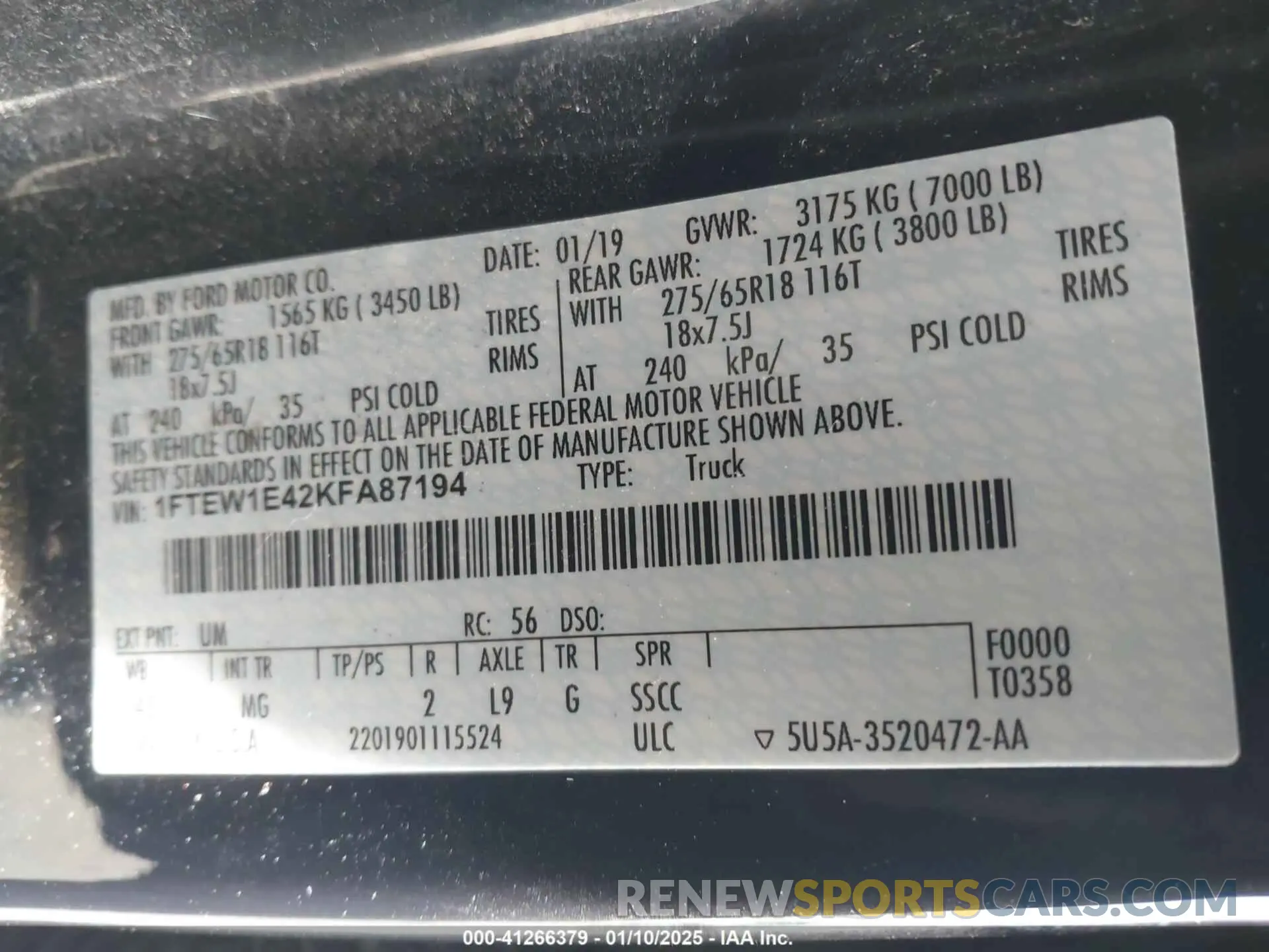 8 Photograph of a damaged car 1FTEW1E42KFA87194 FORD F-150 2019