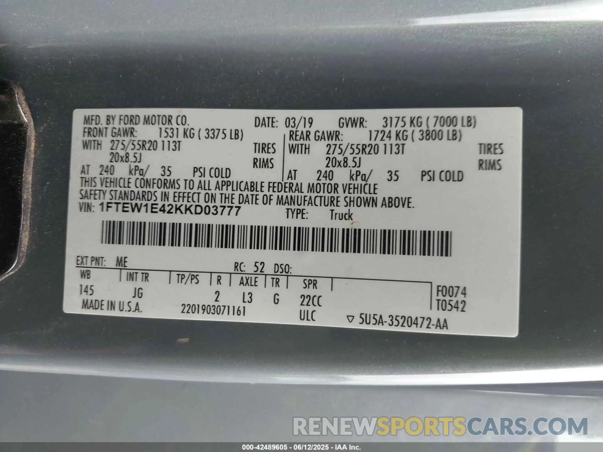 9 Photograph of a damaged car 1FTEW1E42KKD03777 FORD F-150 2019