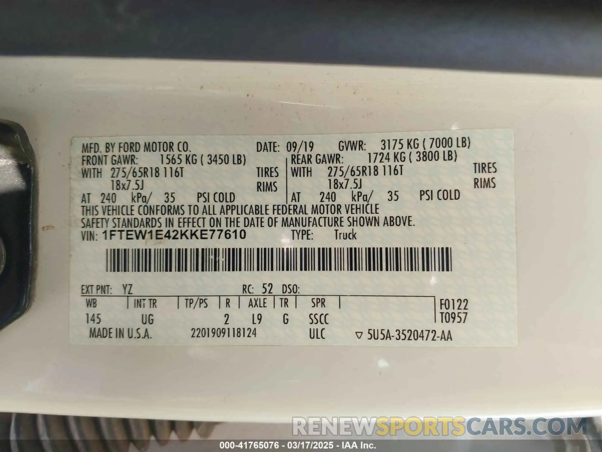 9 Photograph of a damaged car 1FTEW1E42KKE77610 FORD F-150 2019