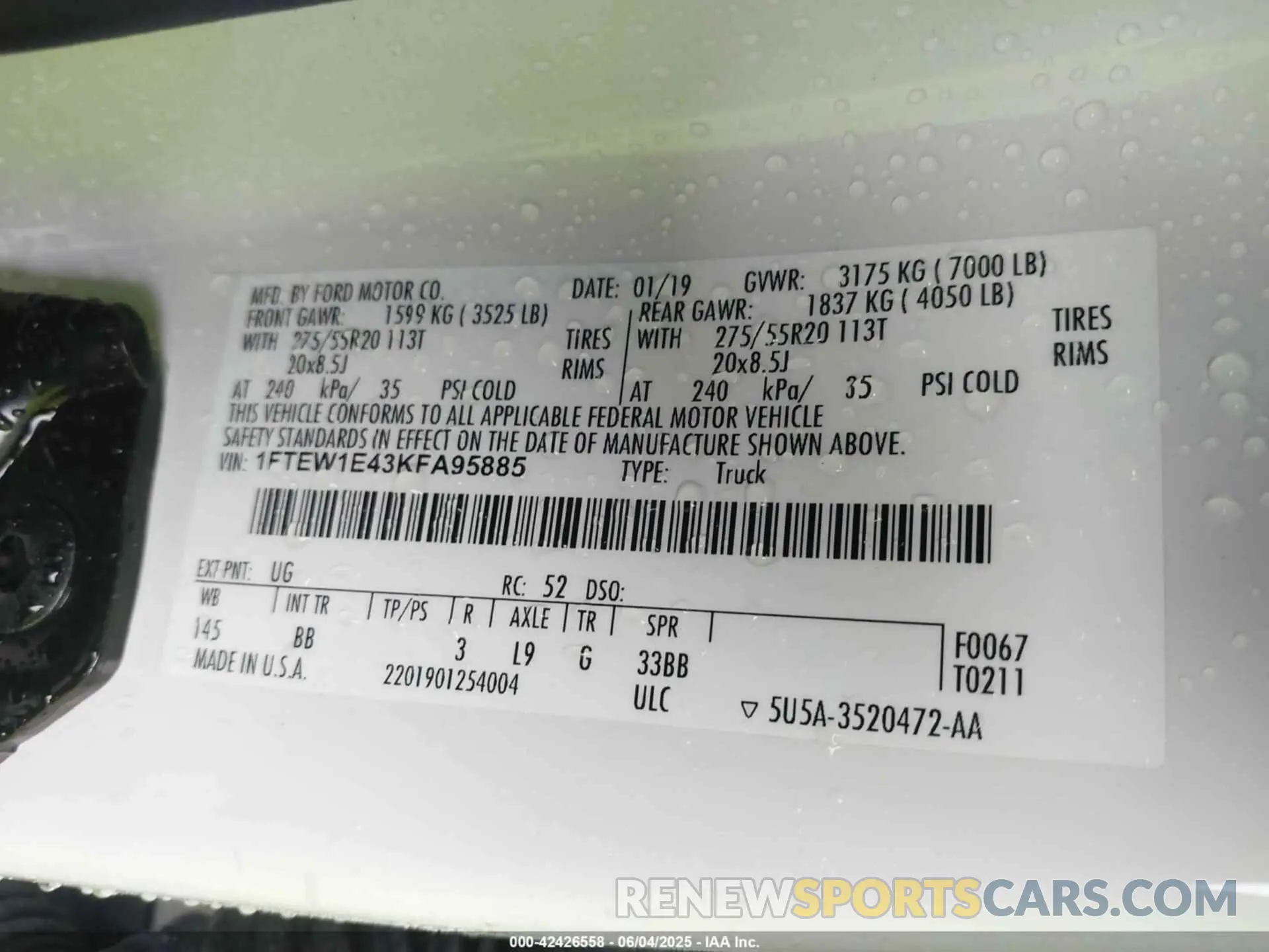 9 Photograph of a damaged car 1FTEW1E43KFA95885 FORD F-150 2019