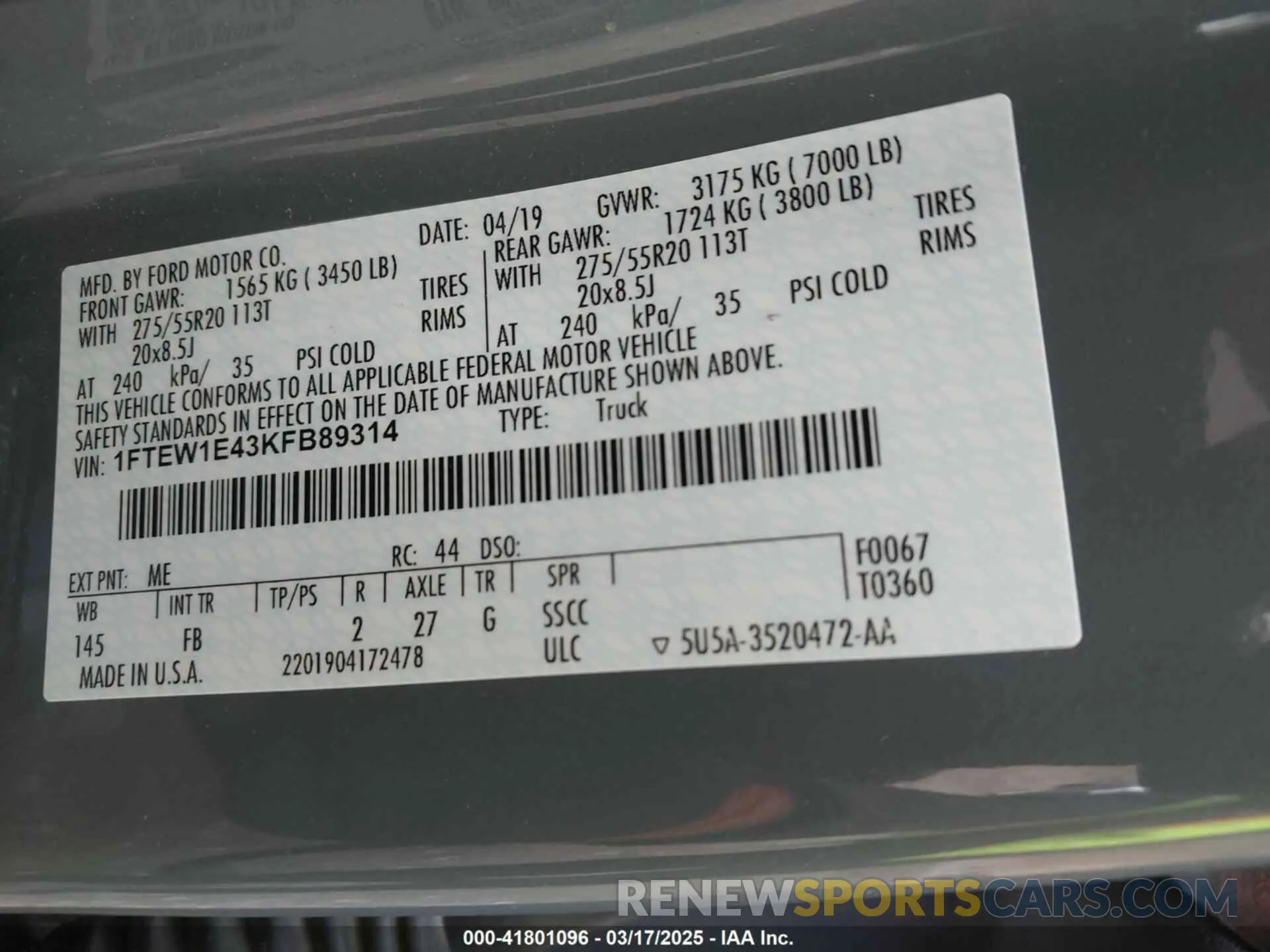 9 Photograph of a damaged car 1FTEW1E43KFB89314 FORD F-150 2019
