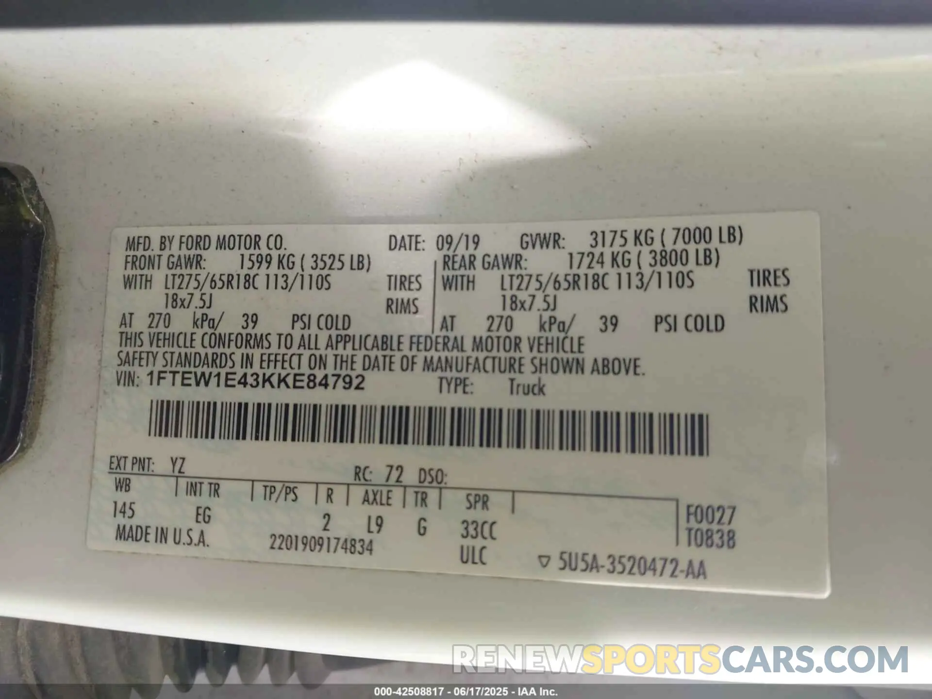 9 Photograph of a damaged car 1FTEW1E43KKE84792 FORD F-150 2019