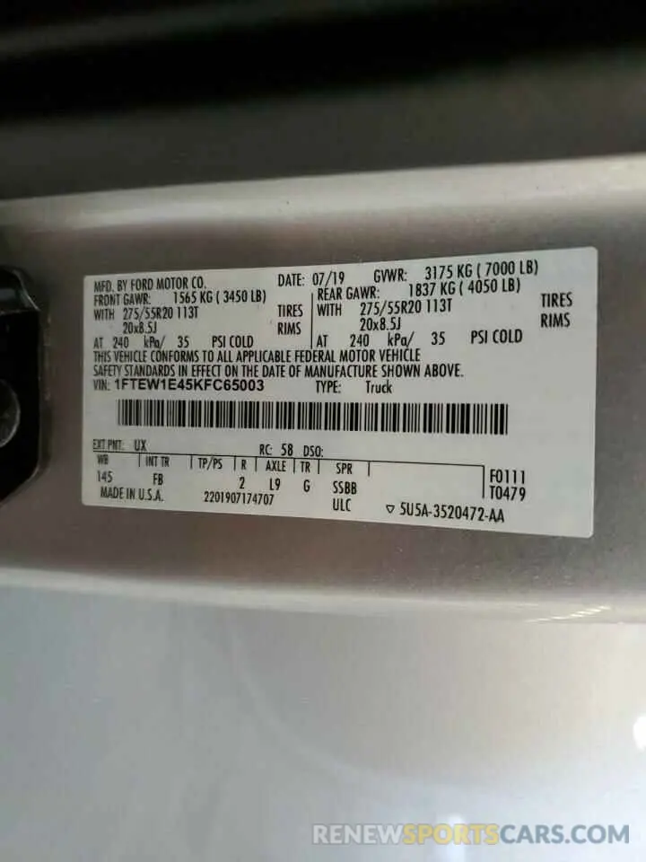 13 Photograph of a damaged car 1FTEW1E45KFC65003 FORD F-150 2019