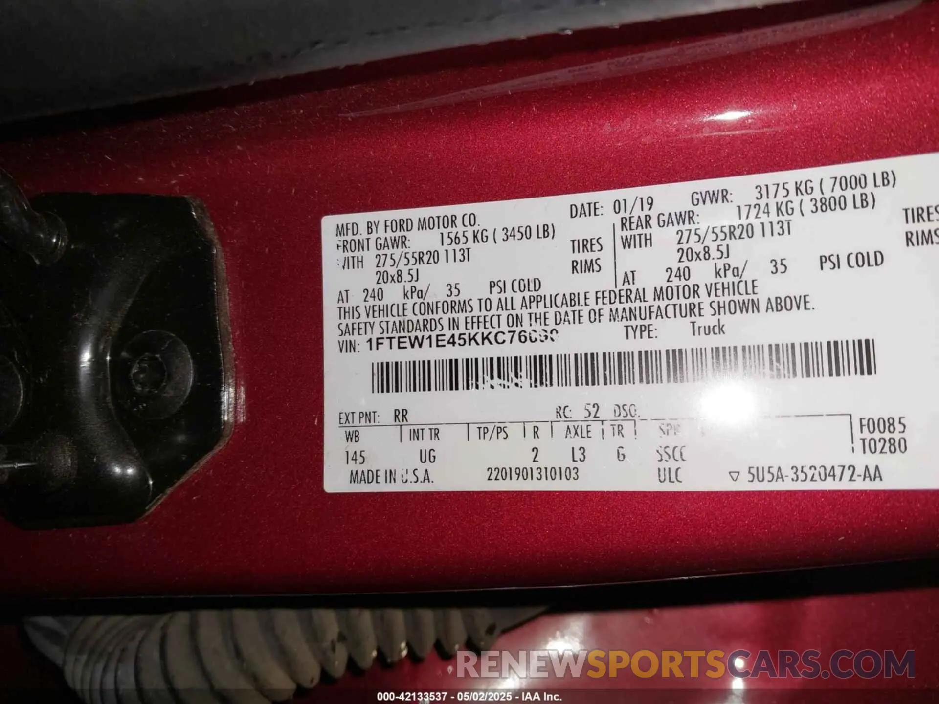 9 Photograph of a damaged car 1FTEW1E45KKC76090 FORD F-150 2019