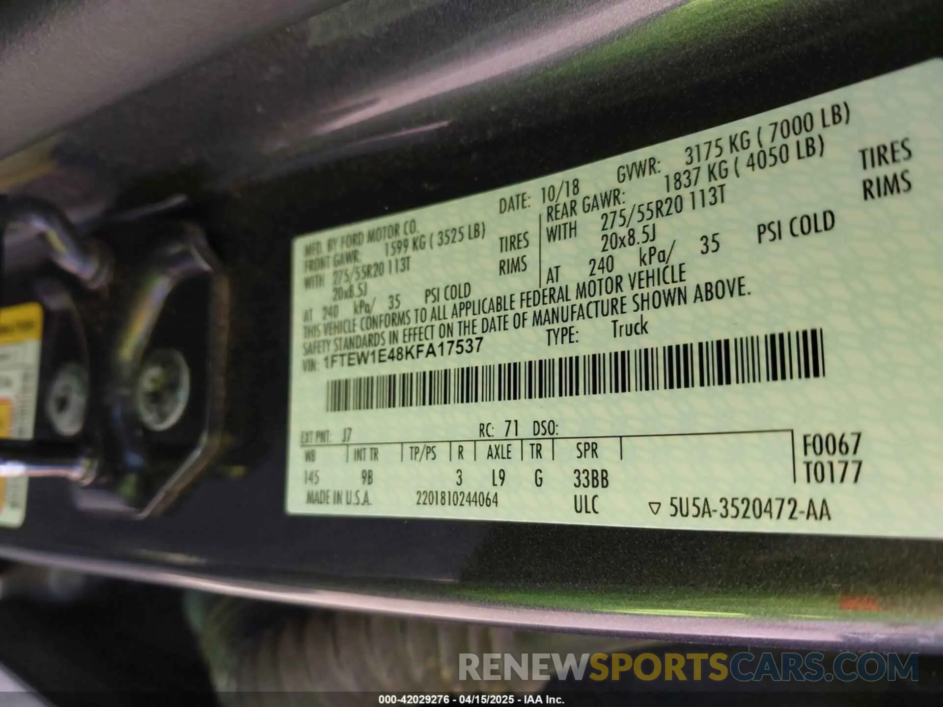 9 Photograph of a damaged car 1FTEW1E48KFA17537 FORD F-150 2019