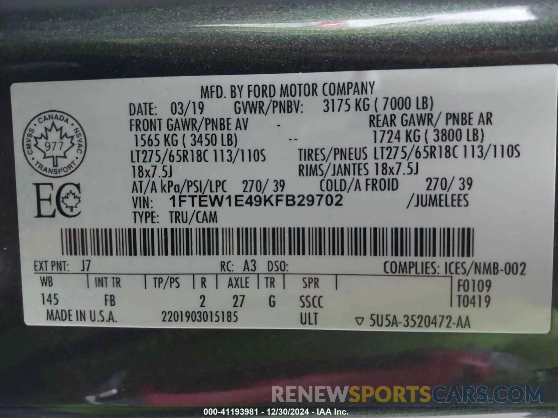 9 Photograph of a damaged car 1FTEW1E49KFB29702 FORD F-150 2019