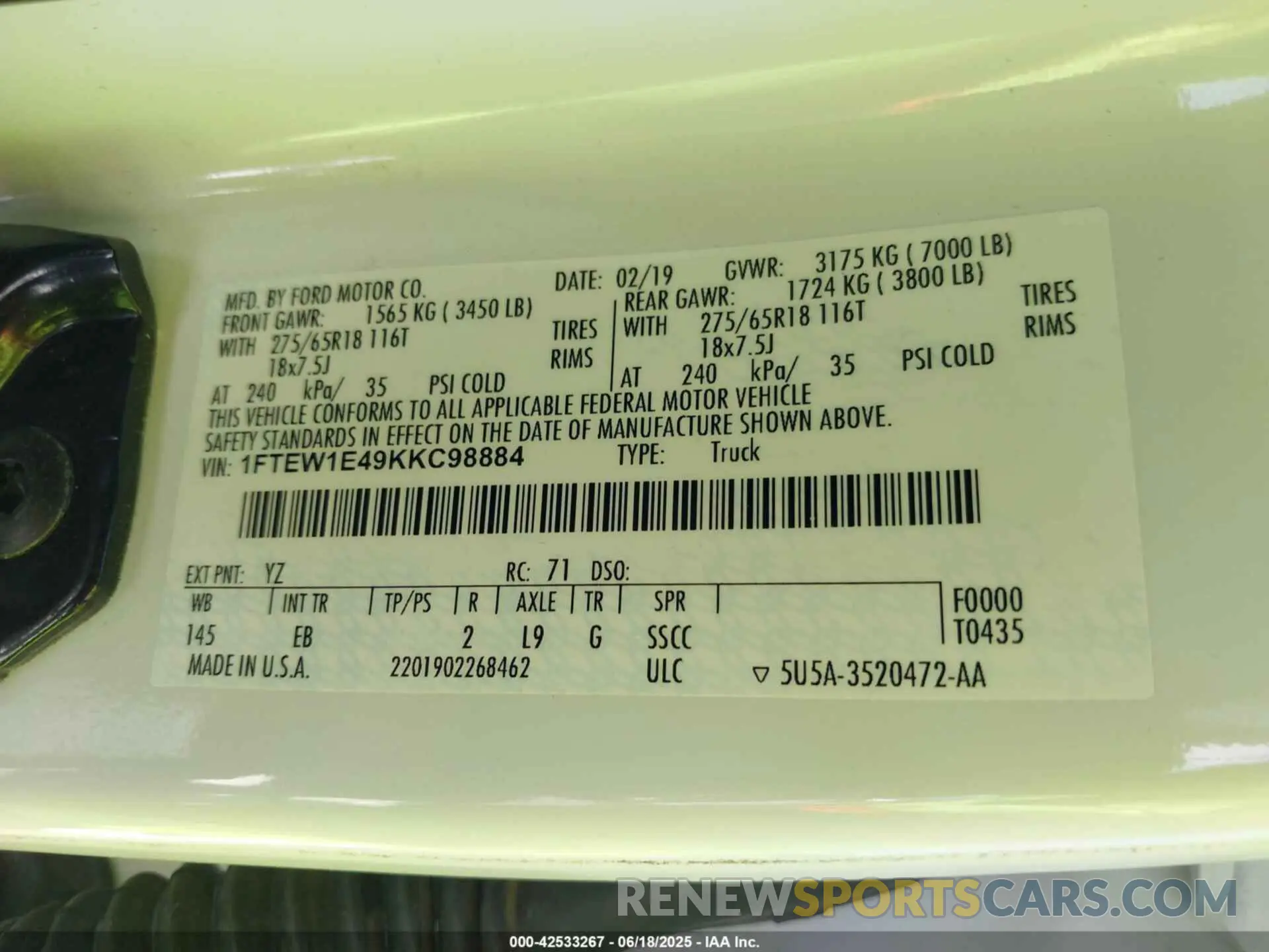 9 Photograph of a damaged car 1FTEW1E49KKC98884 FORD F-150 2019