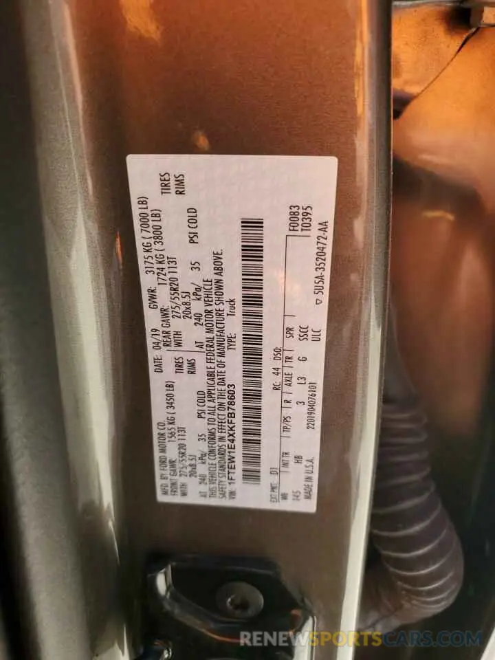 12 Photograph of a damaged car 1FTEW1E4XKFB78603 FORD F-150 2019