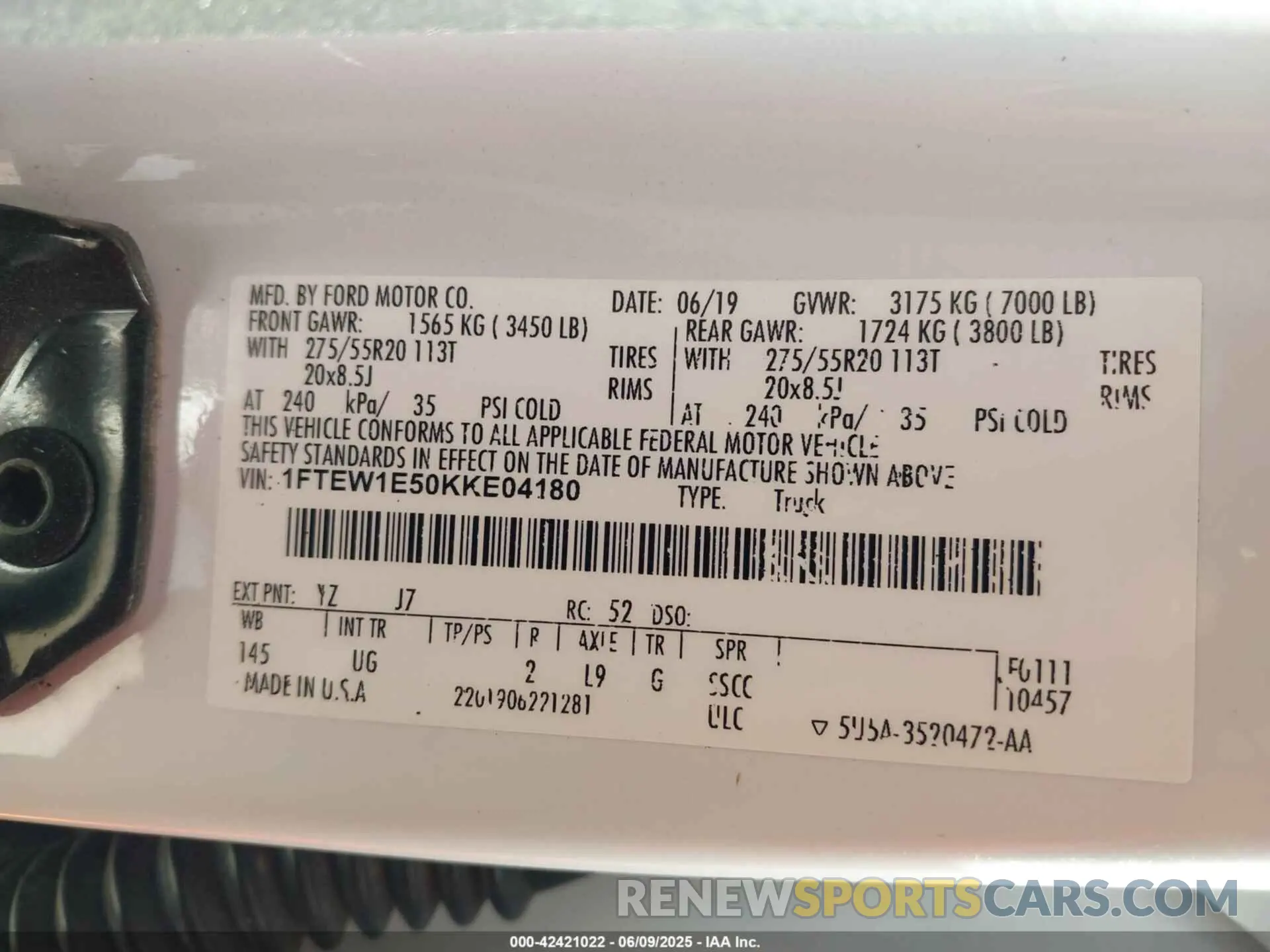 9 Photograph of a damaged car 1FTEW1E50KKE04180 FORD F-150 2019