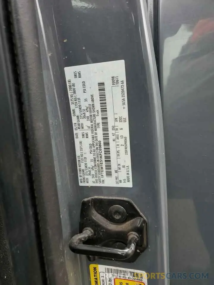 12 Photograph of a damaged car 1FTEW1E51KFC05860 FORD F-150 2019