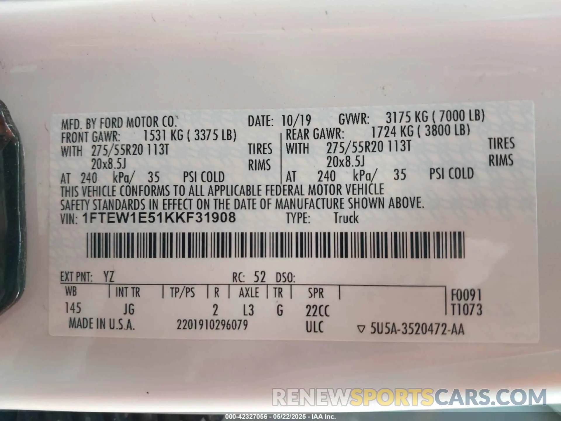 9 Photograph of a damaged car 1FTEW1E51KKF31908 FORD F-150 2019