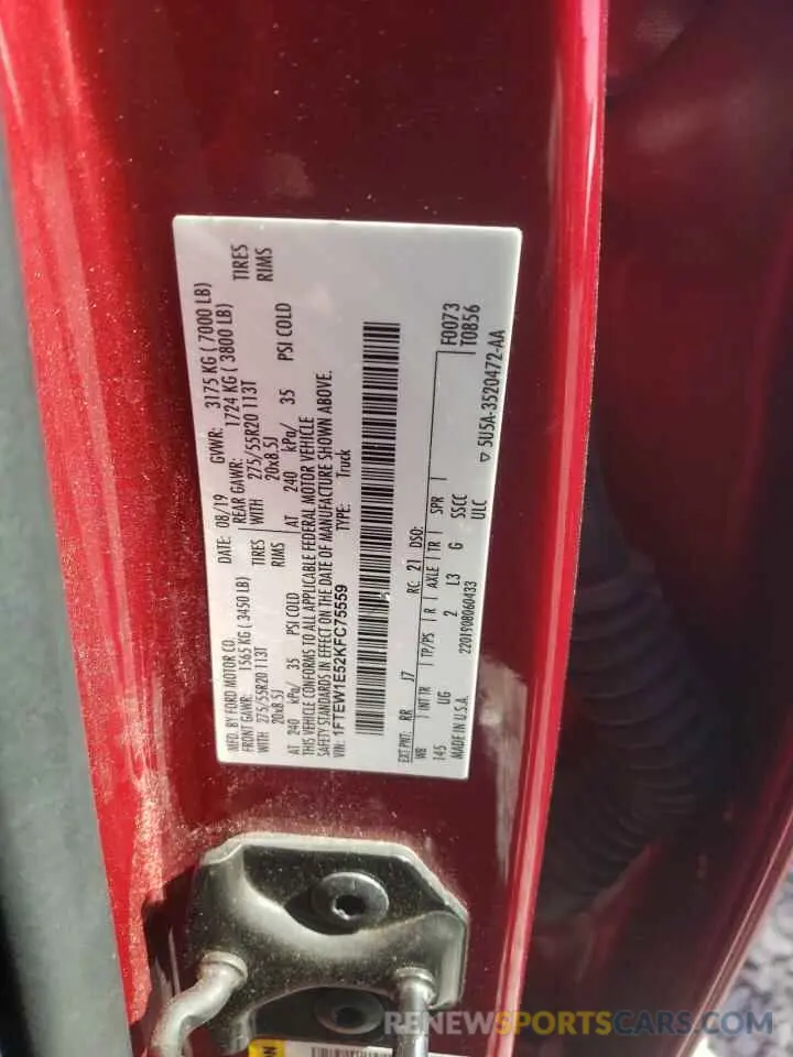 12 Photograph of a damaged car 1FTEW1E52KFC75559 FORD F-150 2019