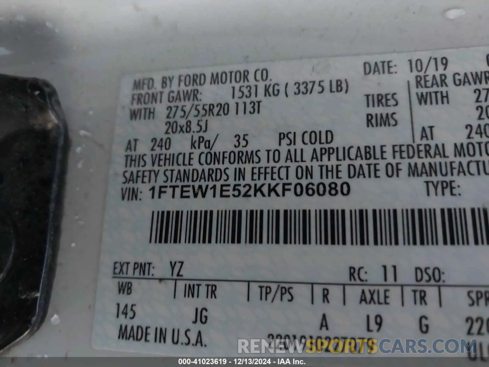 9 Photograph of a damaged car 1FTEW1E52KKF06080 FORD F-150 2019