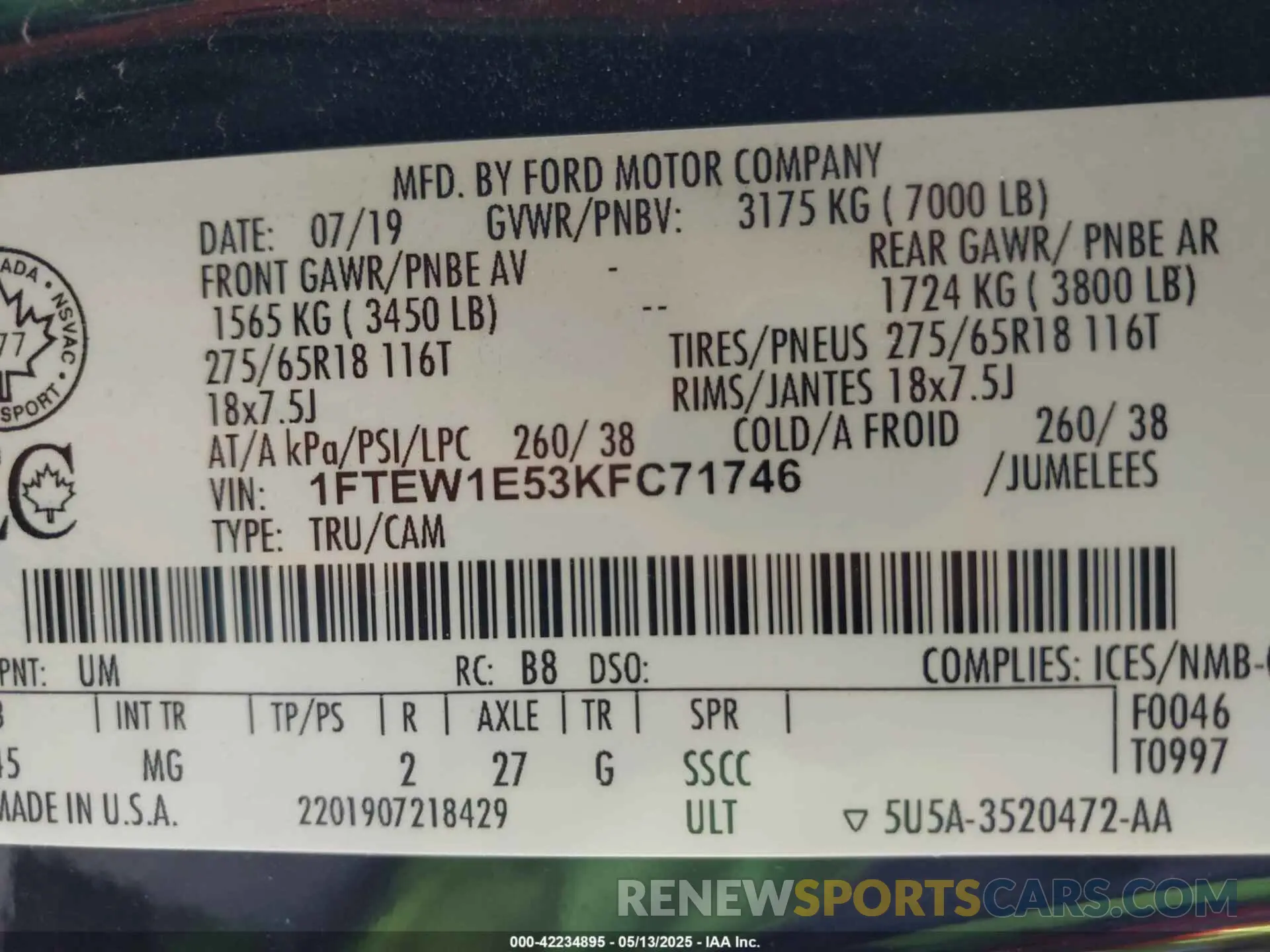 9 Photograph of a damaged car 1FTEW1E53KFC71746 FORD F-150 2019