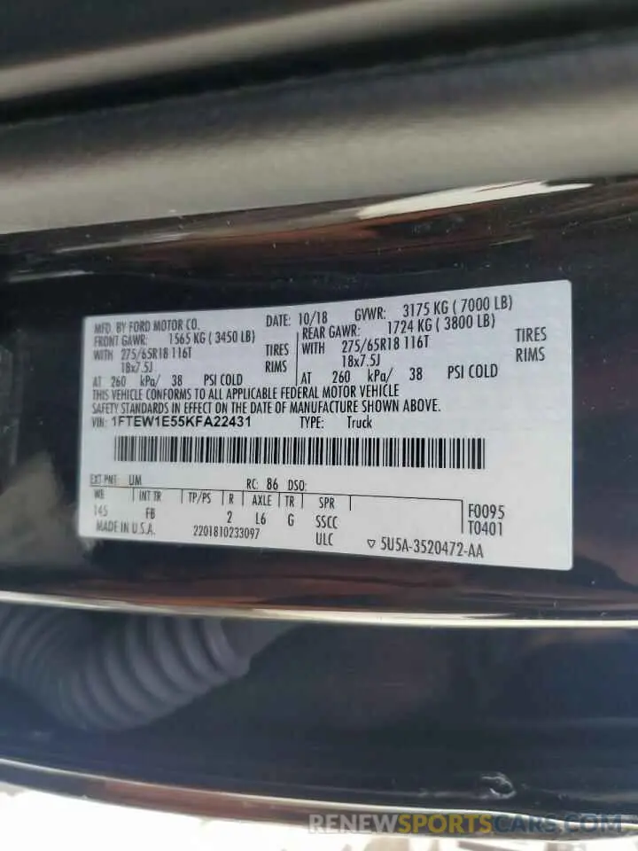 12 Photograph of a damaged car 1FTEW1E55KFA22431 FORD F-150 2019