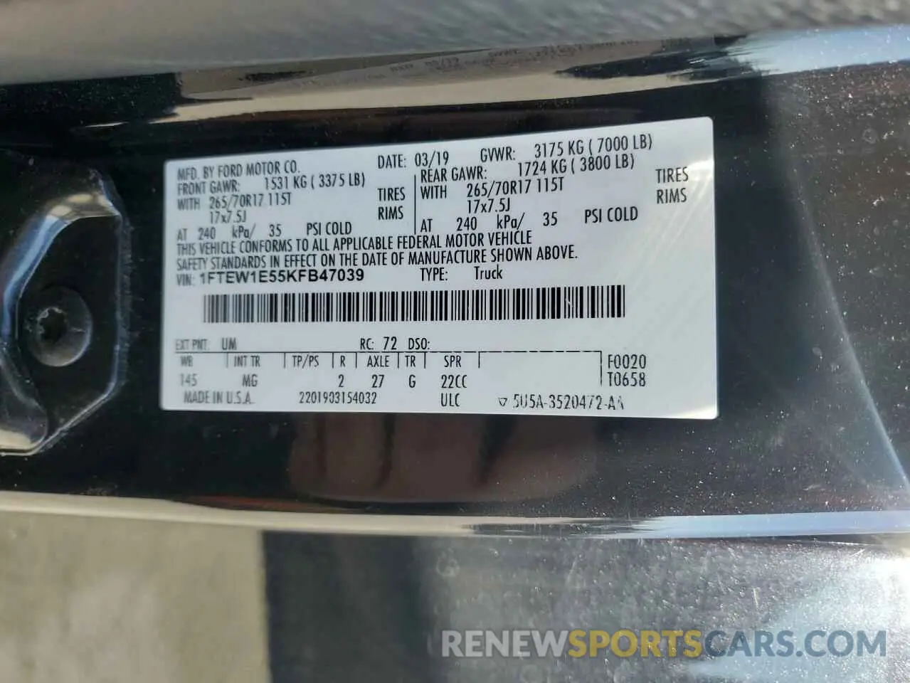 12 Photograph of a damaged car 1FTEW1E55KFB47039 FORD F-150 2019