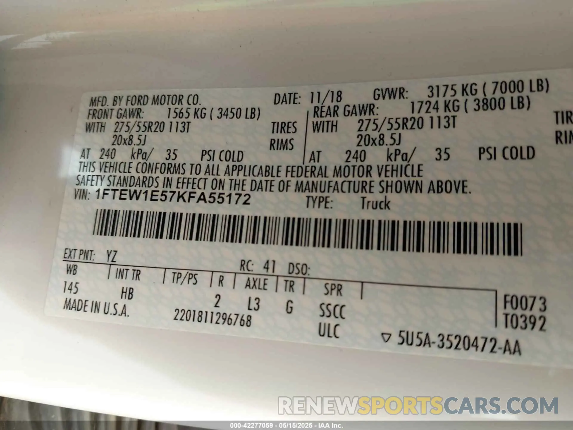 9 Photograph of a damaged car 1FTEW1E57KFA55172 FORD F-150 2019
