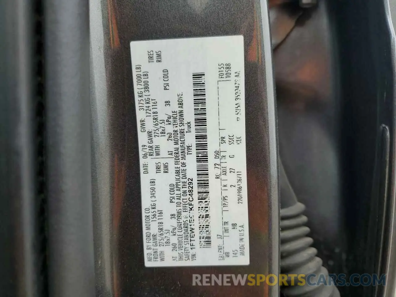 12 Photograph of a damaged car 1FTEW1E57KFC48292 FORD F-150 2019