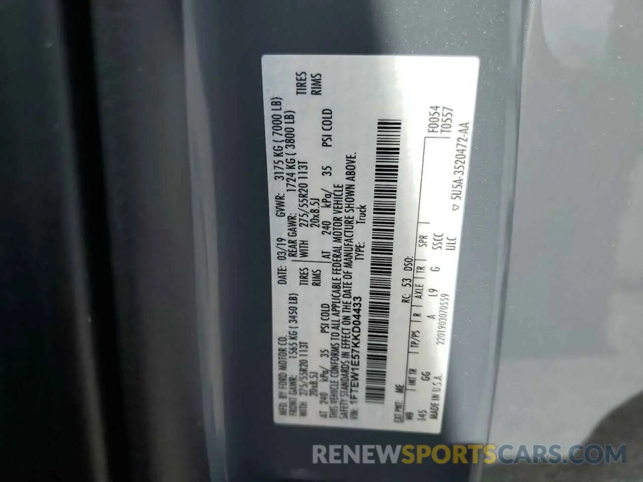 14 Photograph of a damaged car 1FTEW1E57KKD04433 FORD F-150 2019