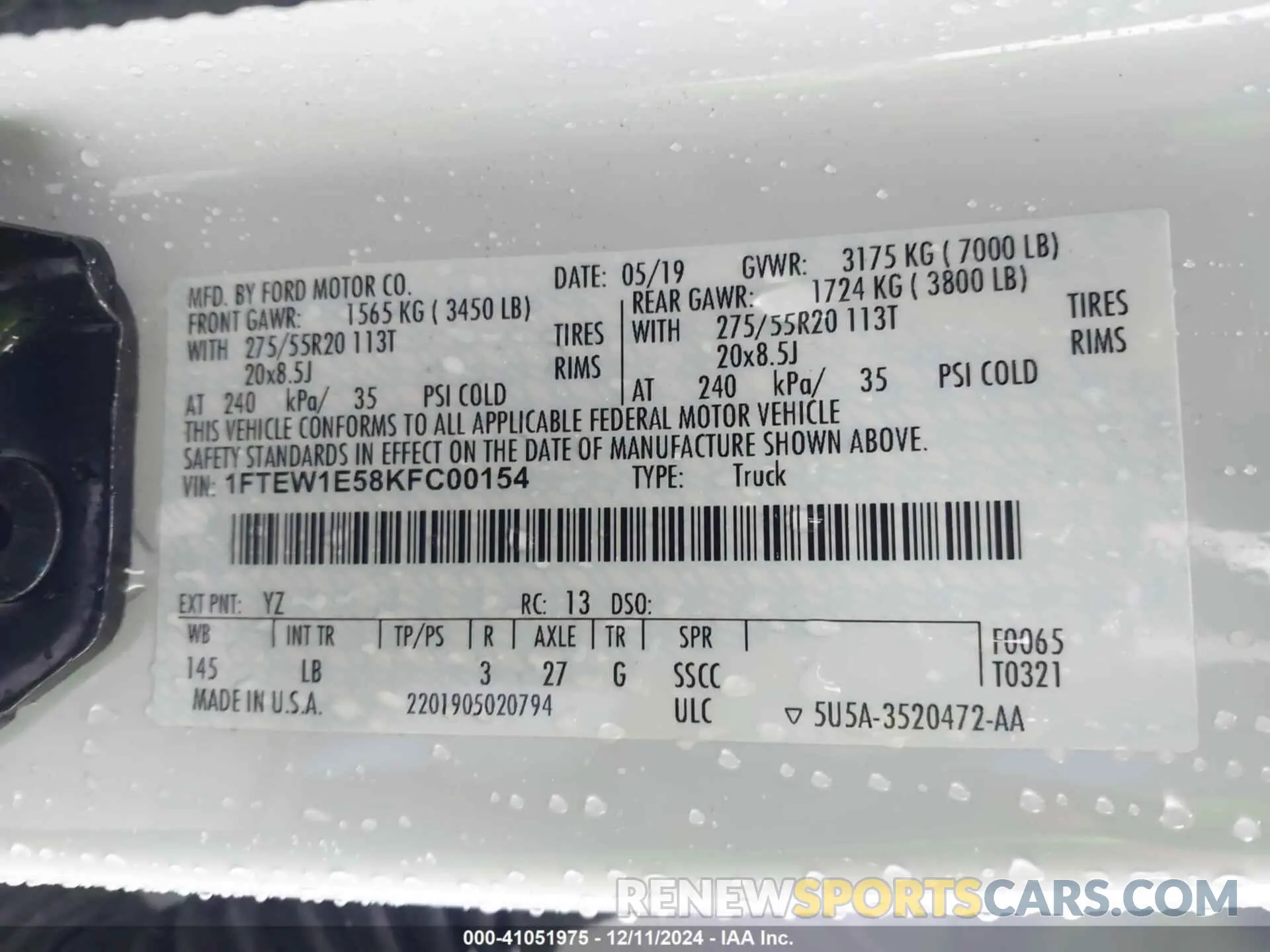 8 Photograph of a damaged car 1FTEW1E58KFC00154 FORD F-150 2019