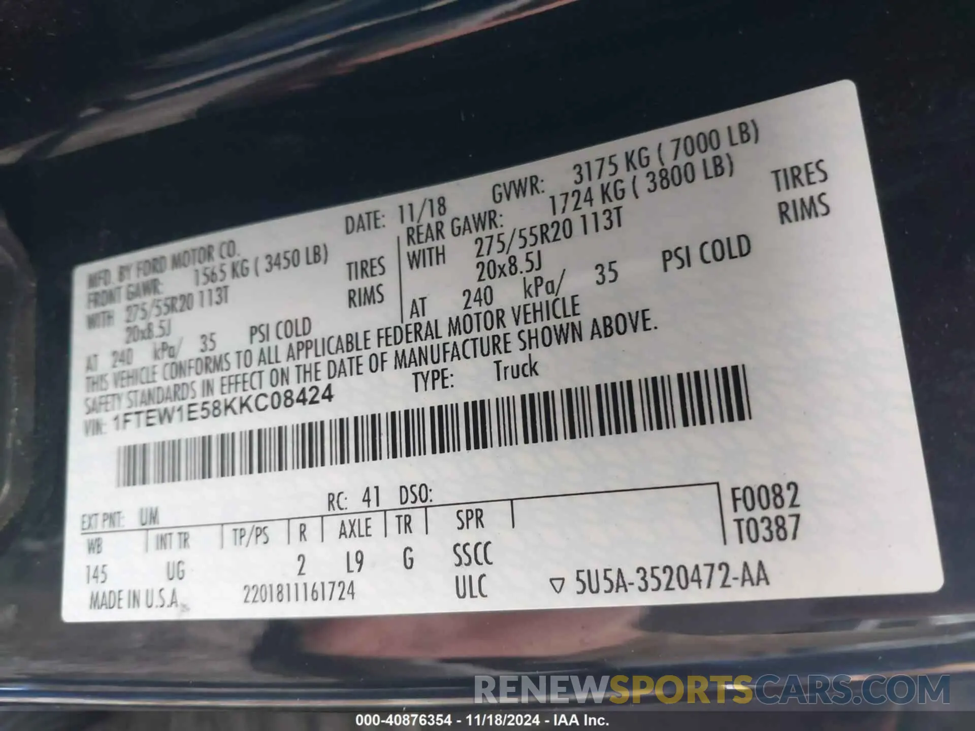 9 Photograph of a damaged car 1FTEW1E58KKC08424 FORD F-150 2019