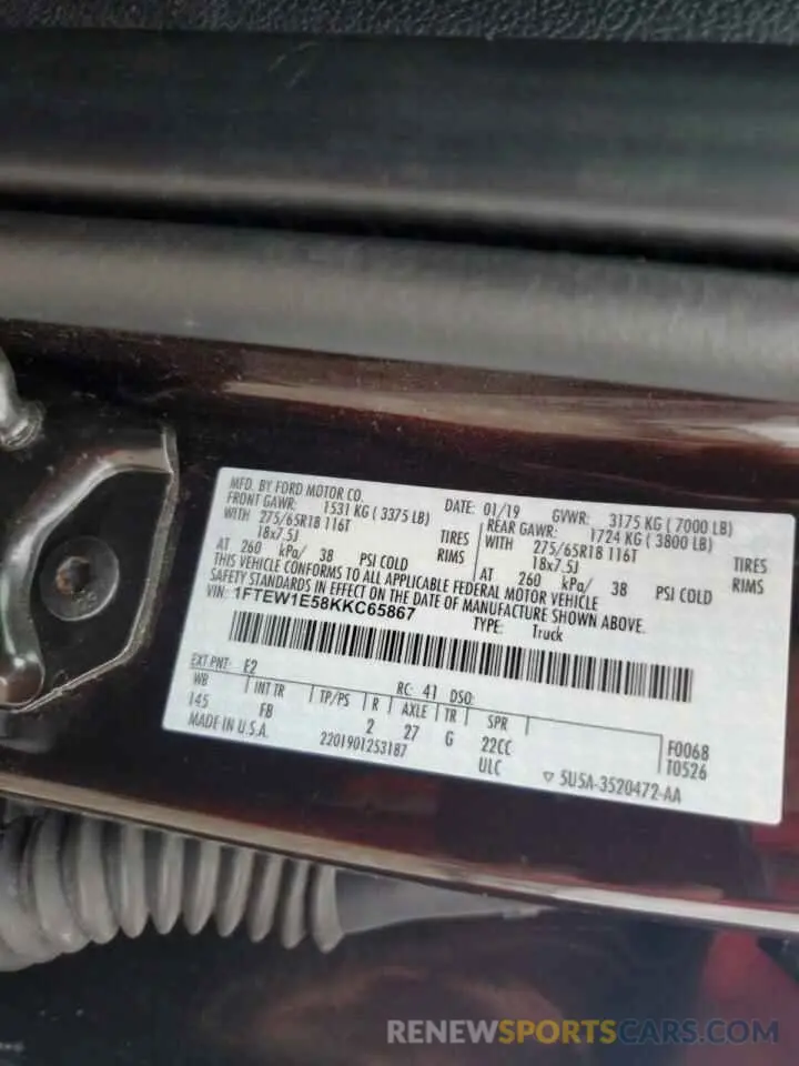 12 Photograph of a damaged car 1FTEW1E58KKC65867 FORD F-150 2019