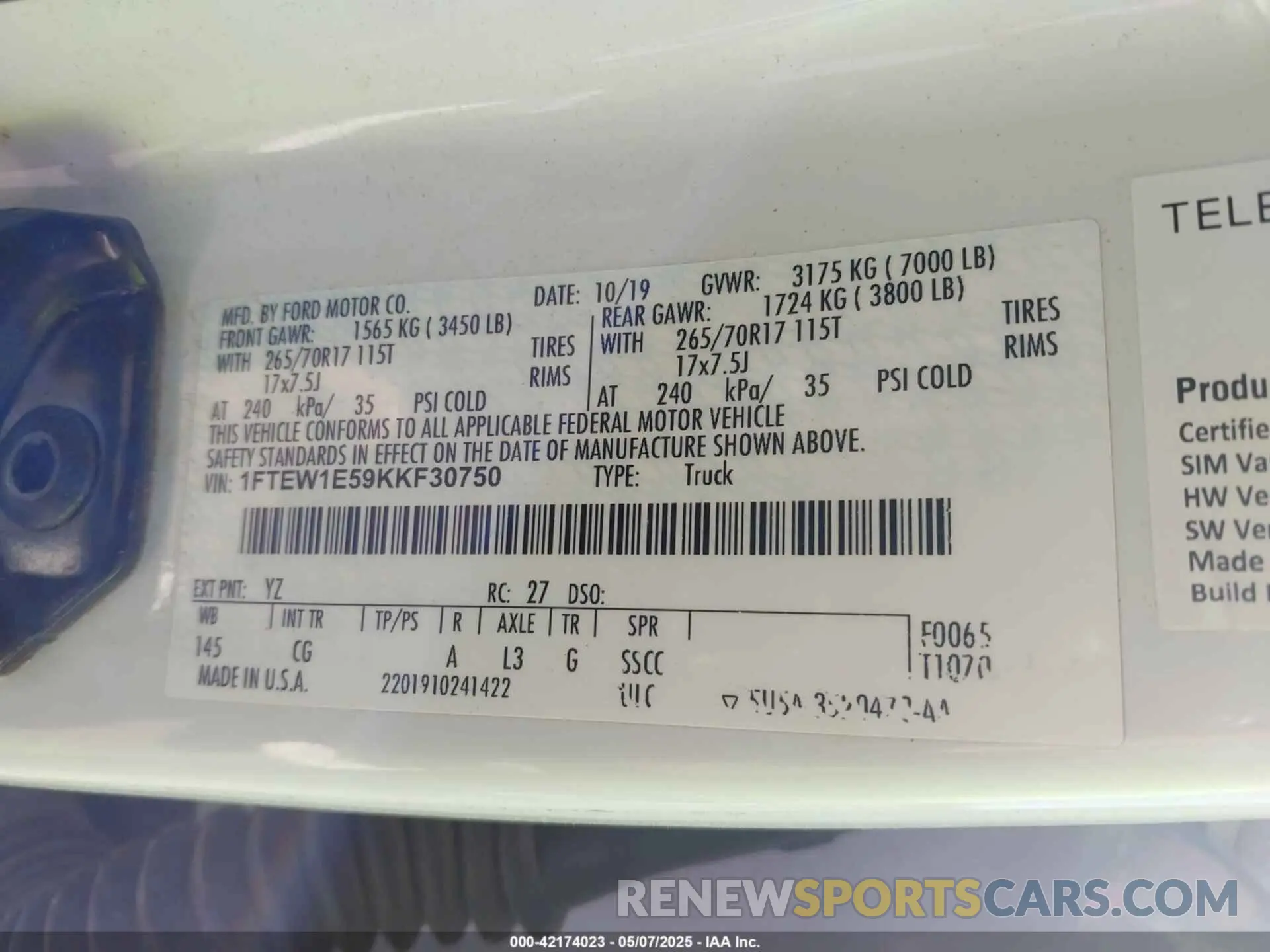 9 Photograph of a damaged car 1FTEW1E59KKF30750 FORD F-150 2019