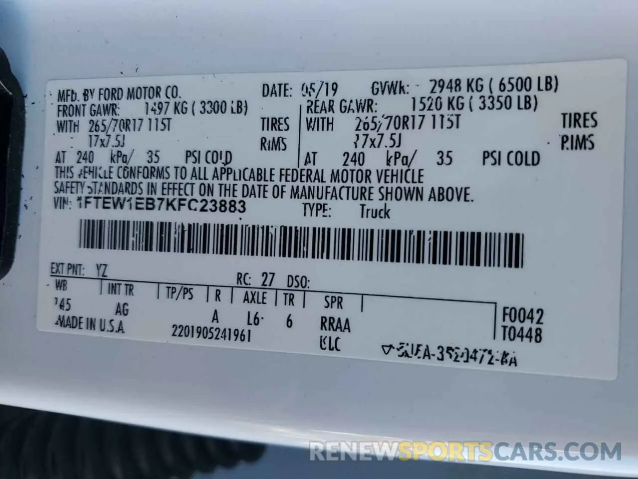 12 Photograph of a damaged car 1FTEW1EB7KFC23883 FORD F-150 2019