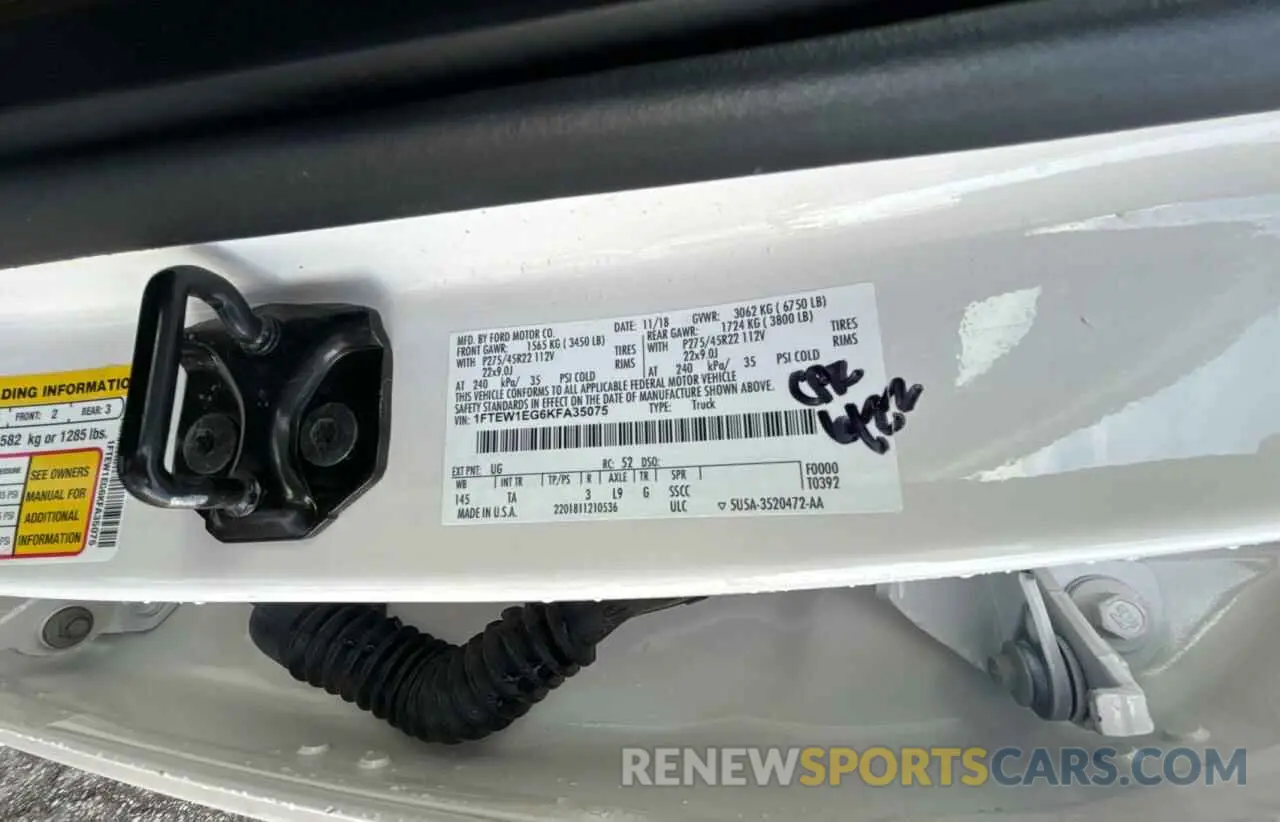 10 Photograph of a damaged car 1FTEW1EG6KFA35075 FORD F-150 2019