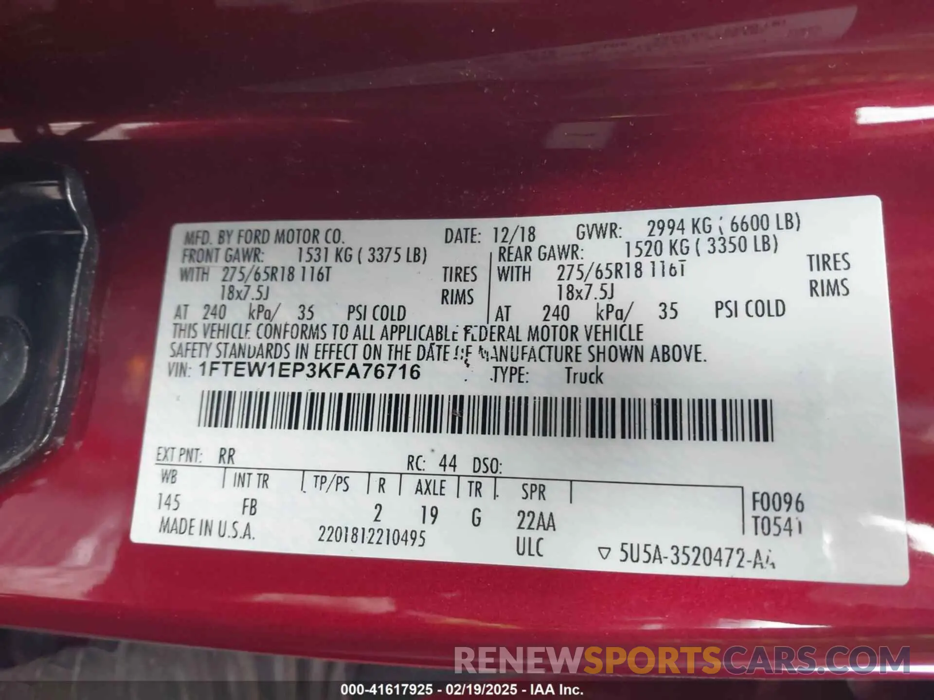 9 Photograph of a damaged car 1FTEW1EP3KFA76716 FORD F-150 2019