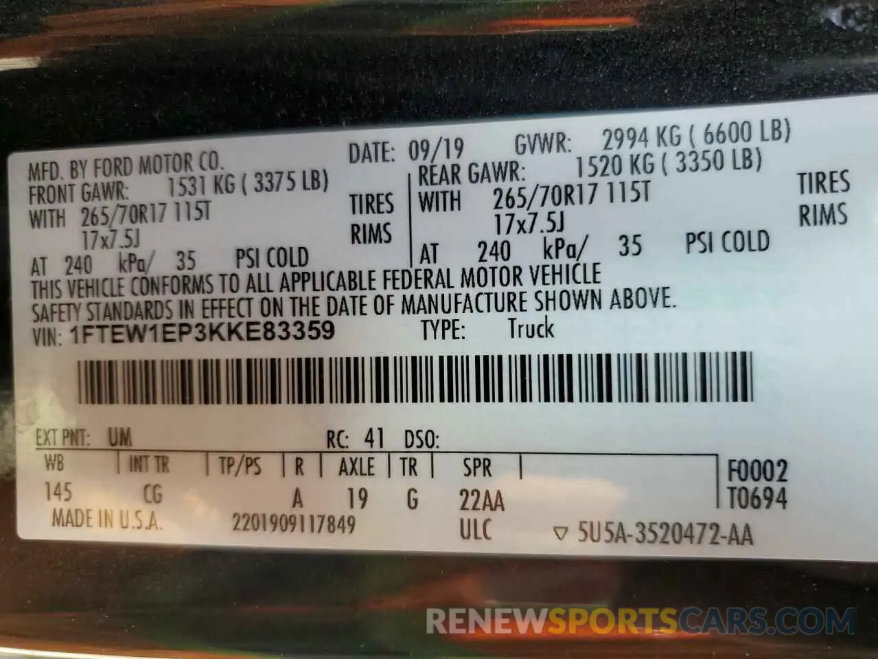 13 Photograph of a damaged car 1FTEW1EP3KKE83359 FORD F-150 2019
