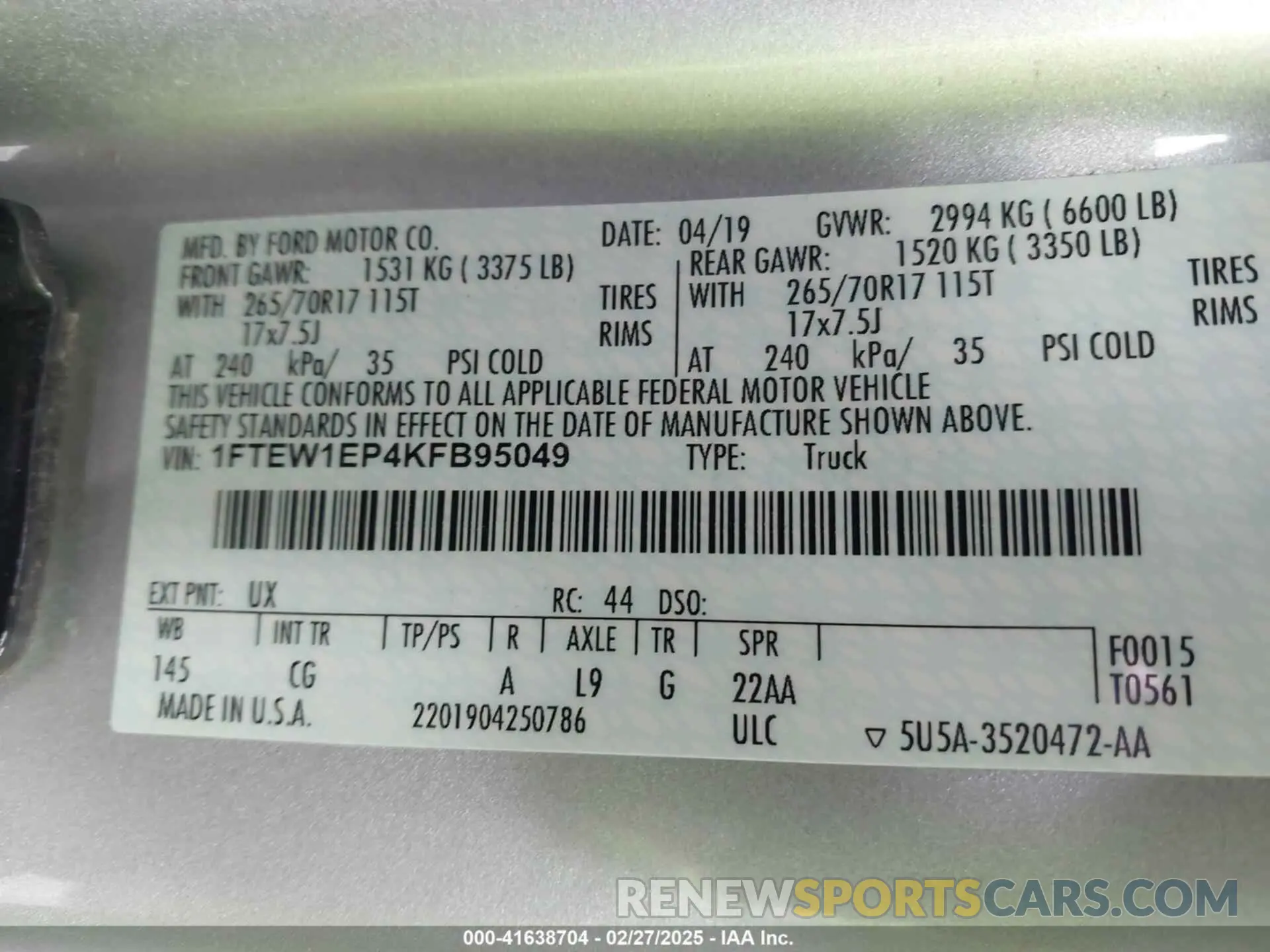 9 Photograph of a damaged car 1FTEW1EP4KFB95049 FORD F-150 2019