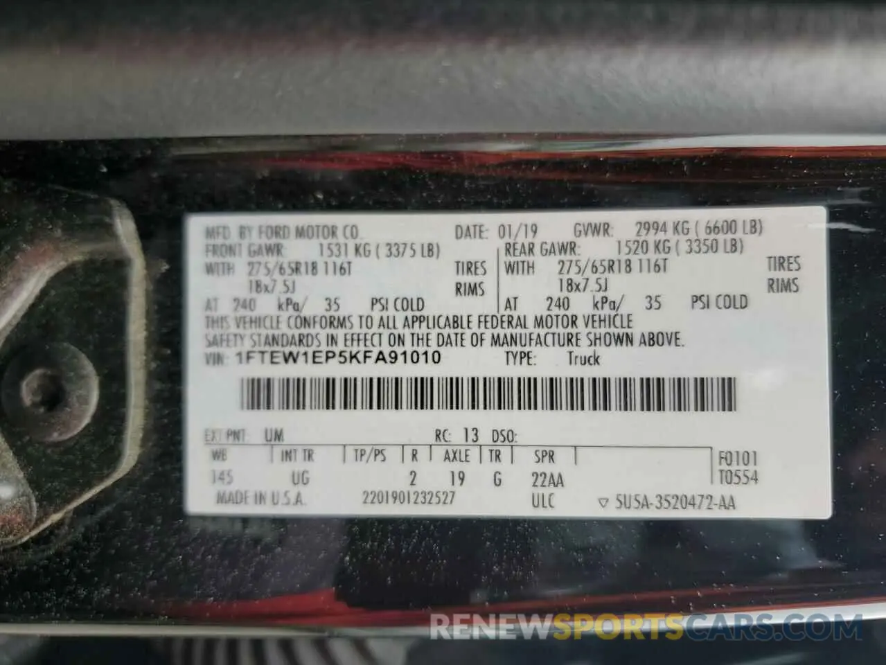 12 Photograph of a damaged car 1FTEW1EP5KFA91010 FORD F-150 2019