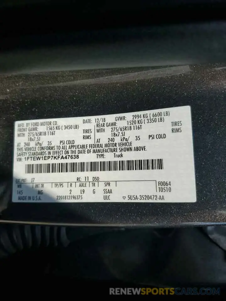 12 Photograph of a damaged car 1FTEW1EP7KFA47638 FORD F-150 2019