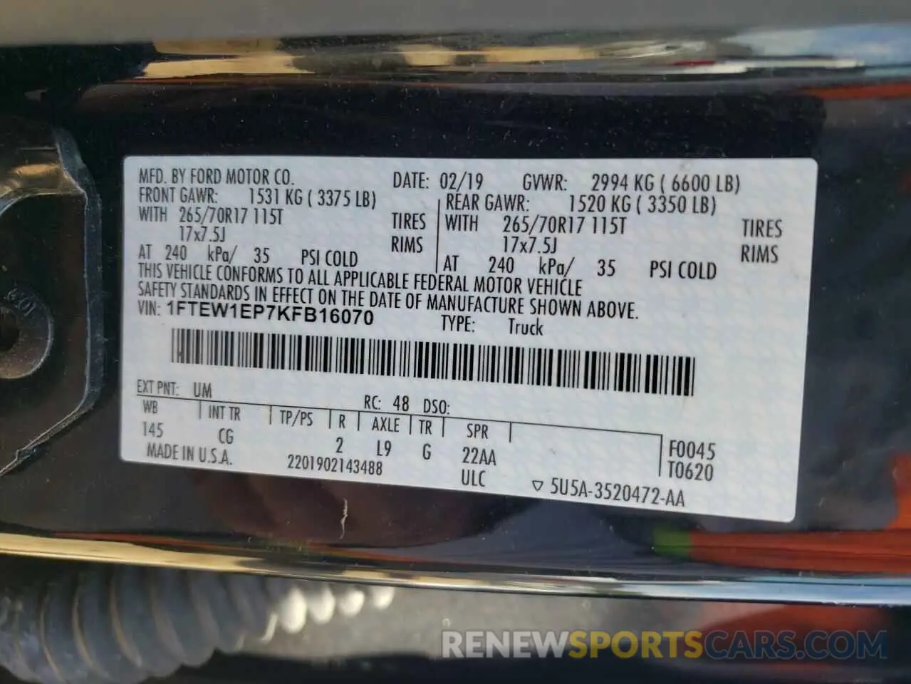 14 Photograph of a damaged car 1FTEW1EP7KFB16070 FORD F-150 2019