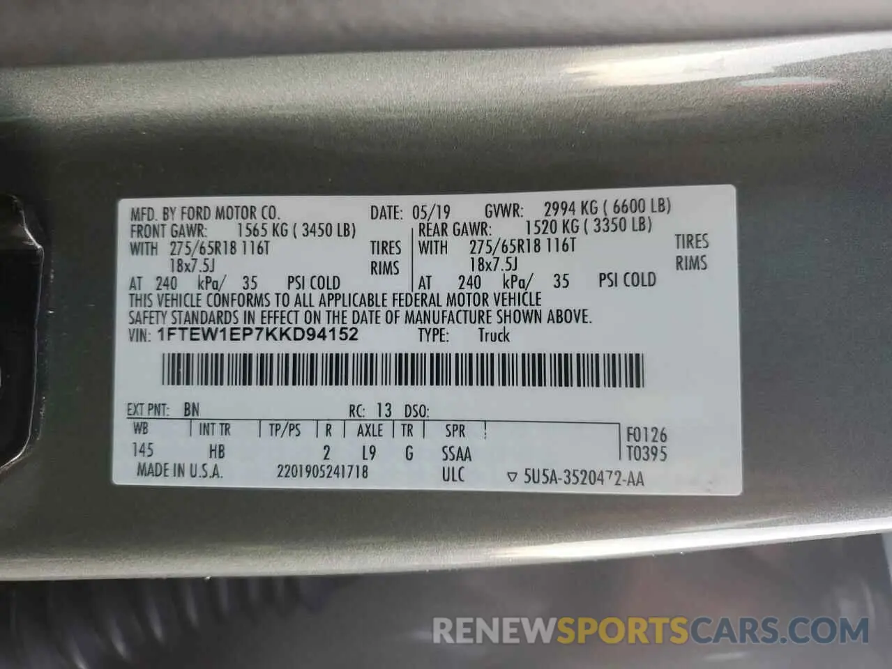 12 Photograph of a damaged car 1FTEW1EP7KKD94152 FORD F-150 2019