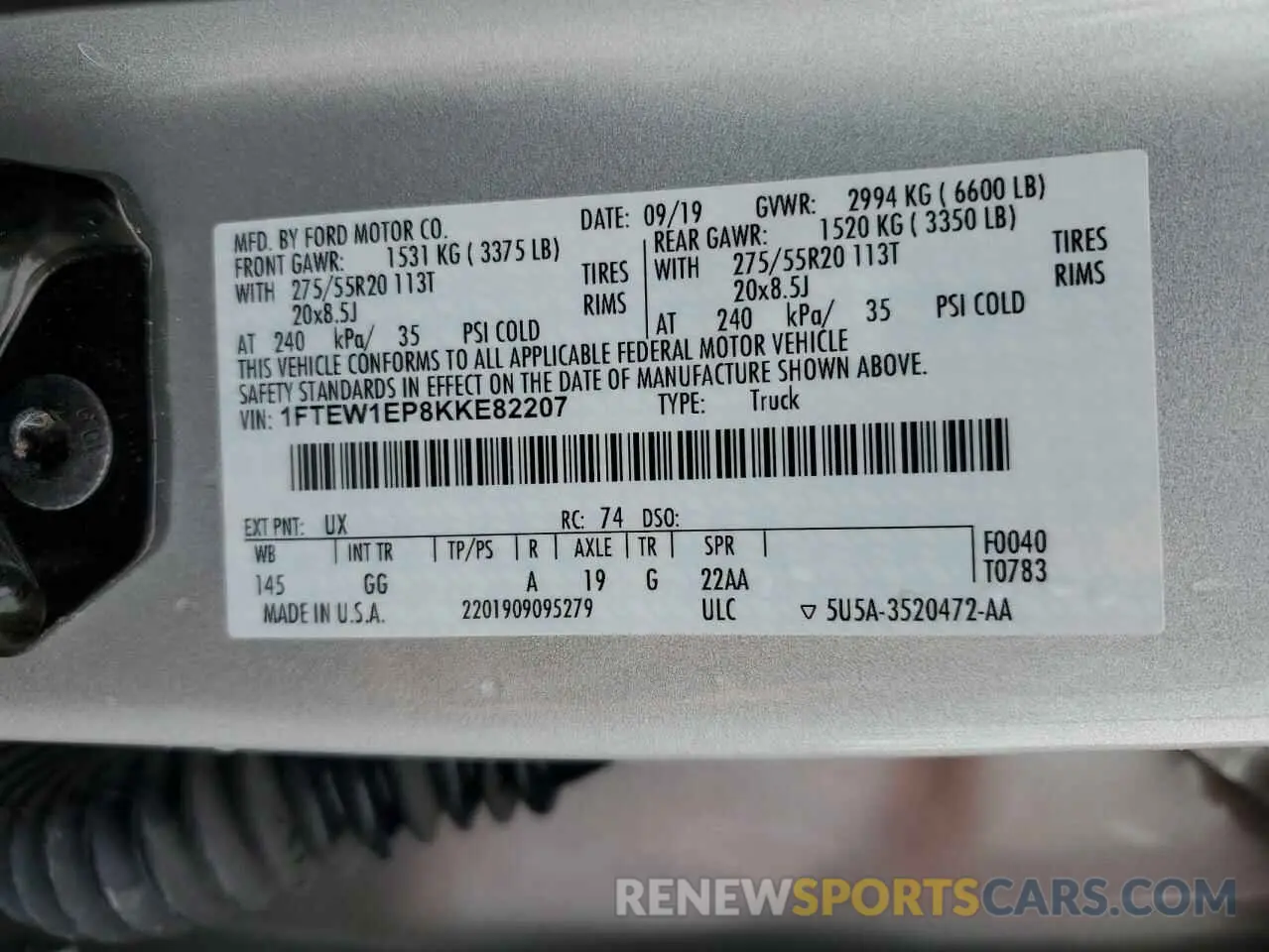 12 Photograph of a damaged car 1FTEW1EP8KKE82207 FORD F-150 2019