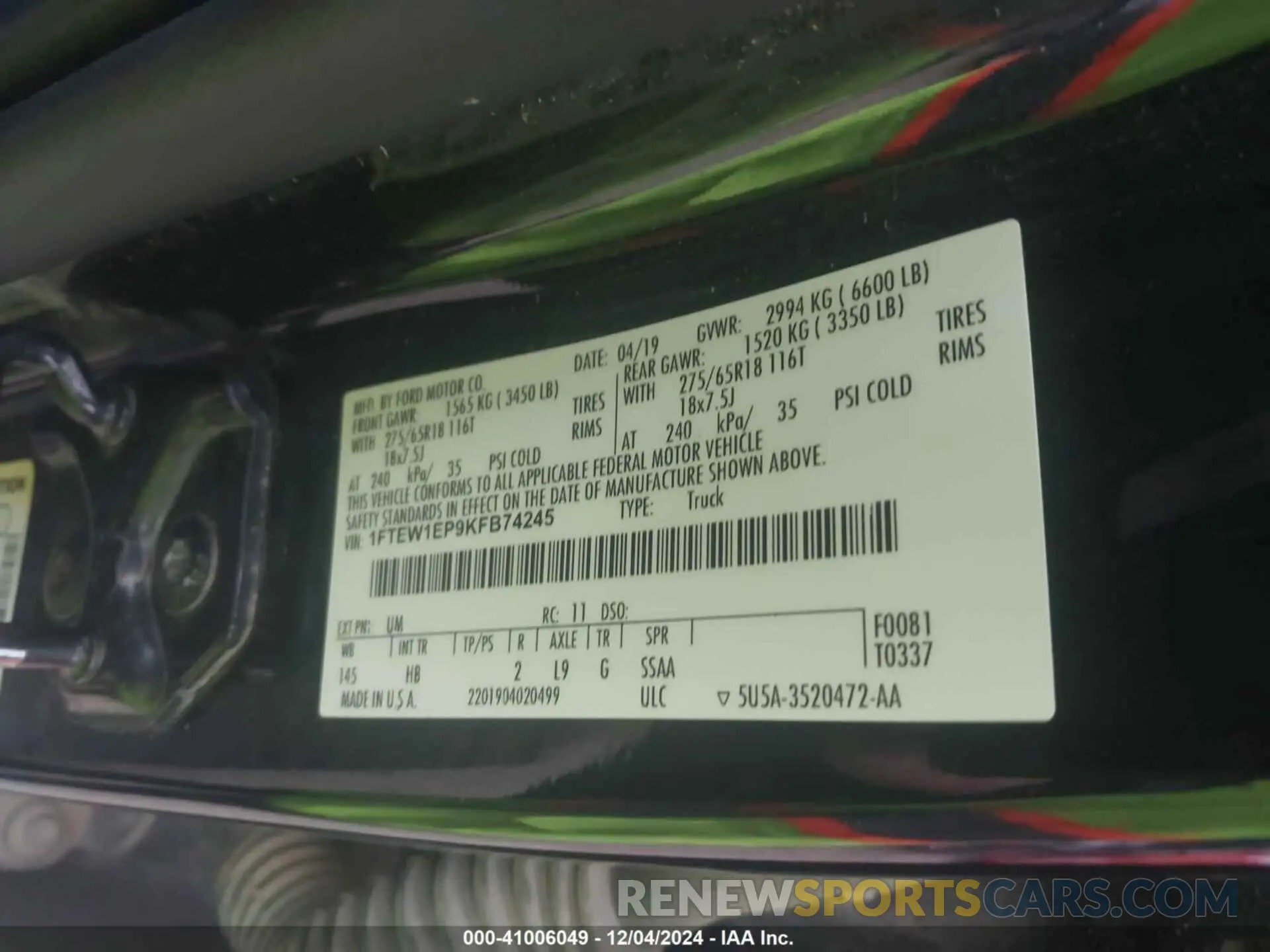 9 Photograph of a damaged car 1FTEW1EP9KFB74245 FORD F-150 2019