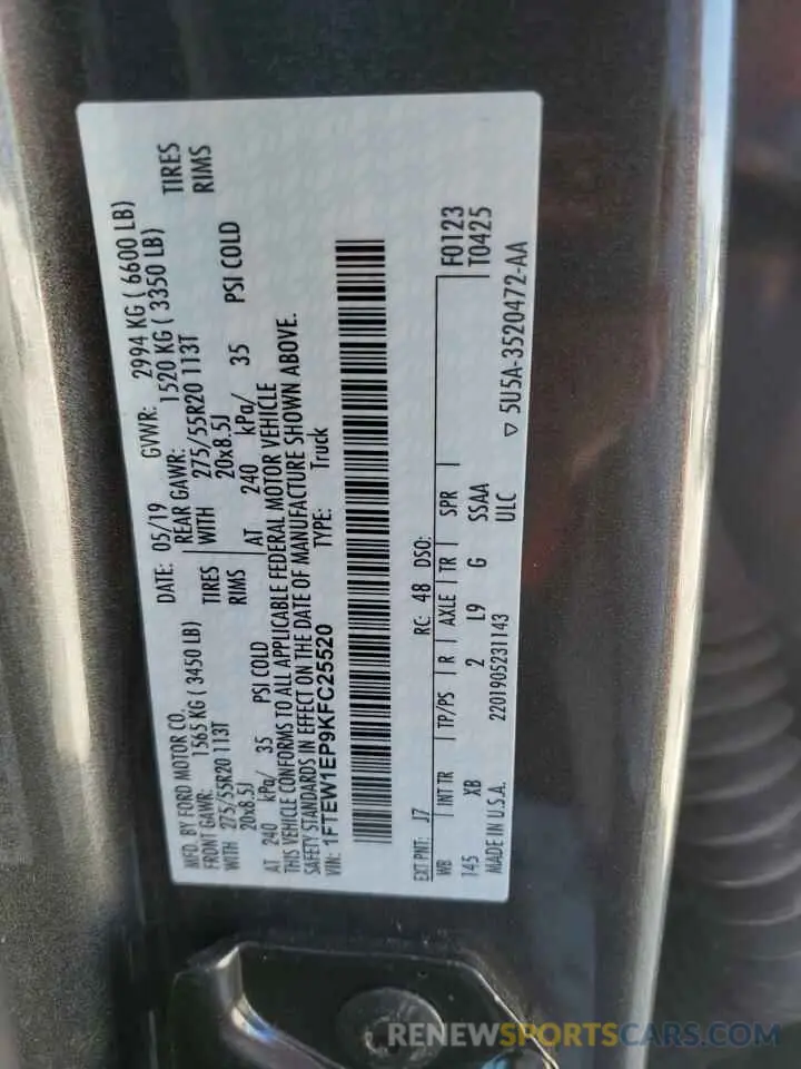 12 Photograph of a damaged car 1FTEW1EP9KFC25520 FORD F-150 2019