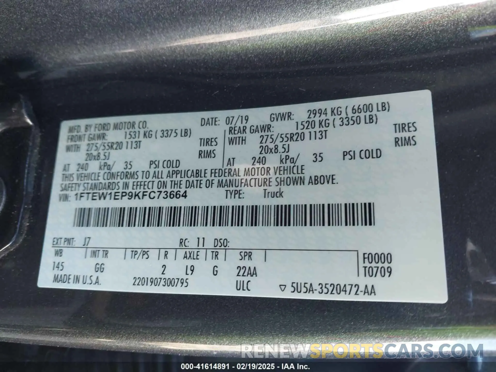 9 Photograph of a damaged car 1FTEW1EP9KFC73664 FORD F-150 2019