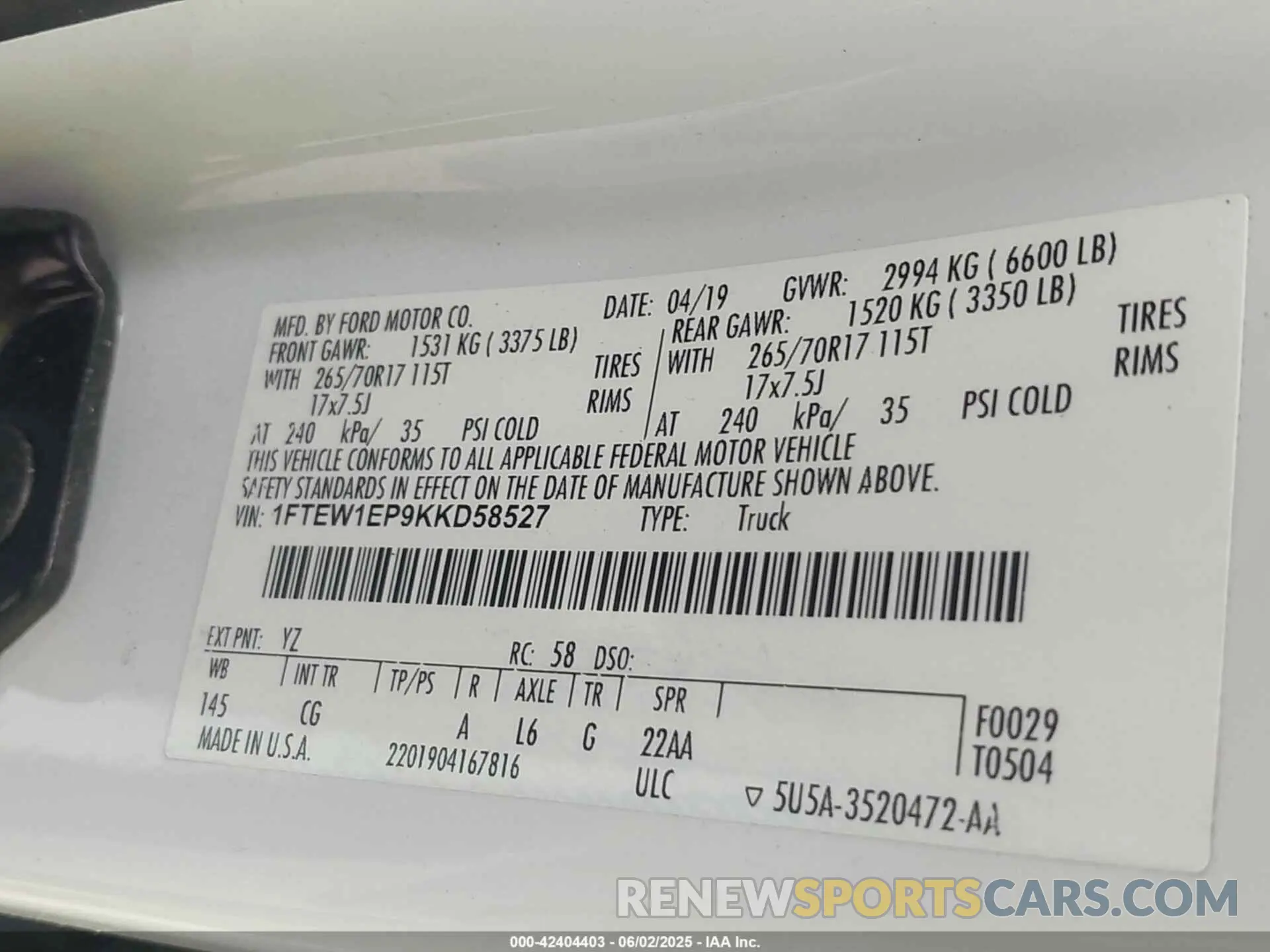 9 Photograph of a damaged car 1FTEW1EP9KKD58527 FORD F-150 2019