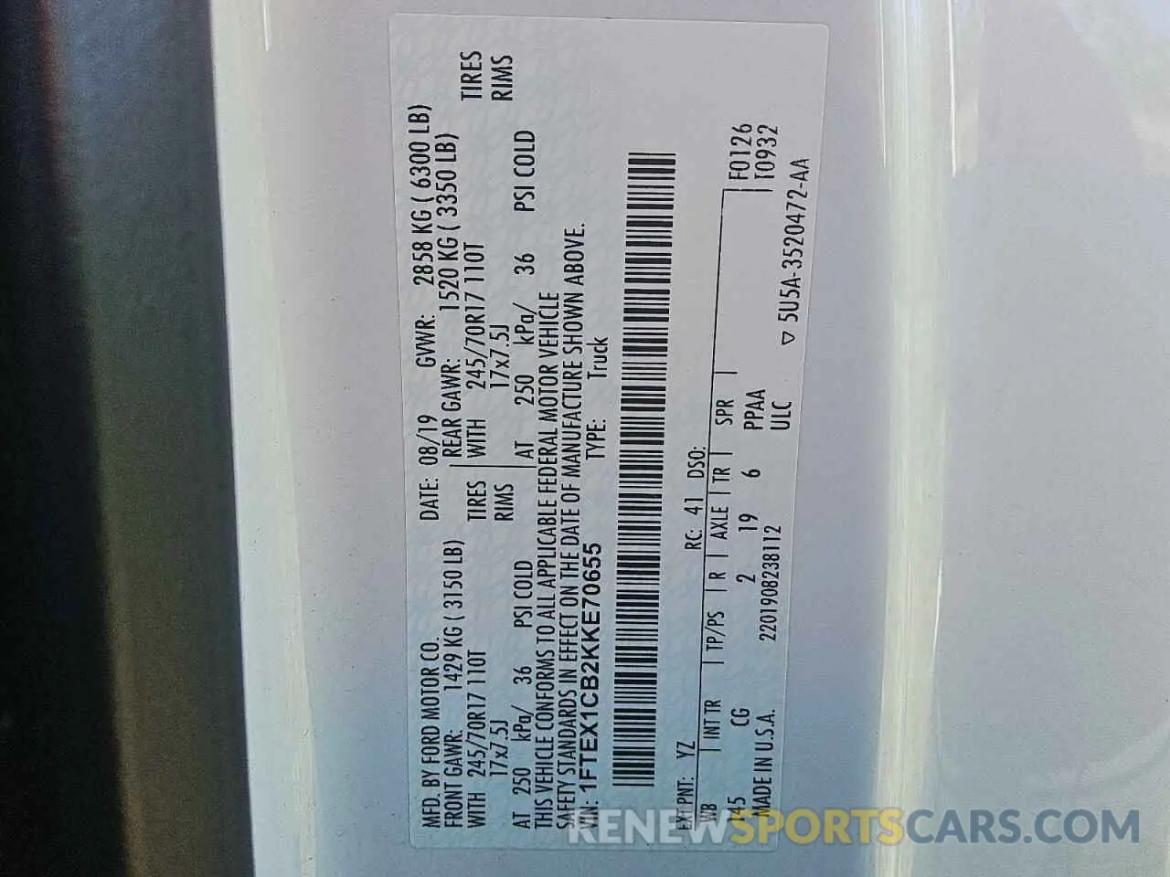 12 Photograph of a damaged car 1FTEX1CB2KKE70655 FORD F-150 2019