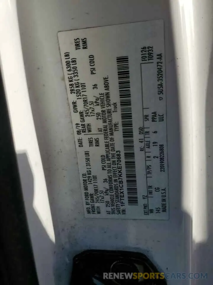 12 Photograph of a damaged car 1FTEX1CB7KKE70683 FORD F-150 2019