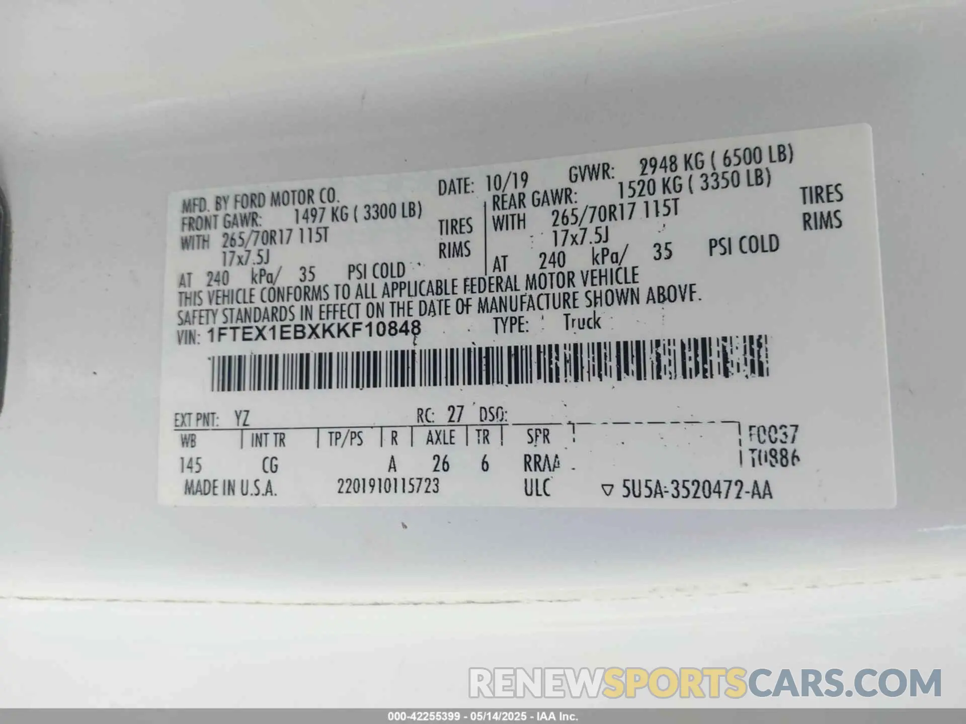 9 Photograph of a damaged car 1FTEX1EBXKKF10848 FORD F-150 2019